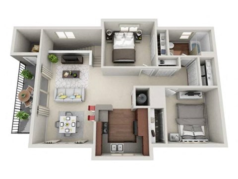Floor plan for 2 beds, 1 bath, 894 sqft
